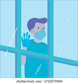 Person behind a window vector. Stay at home concept. vector illustration.