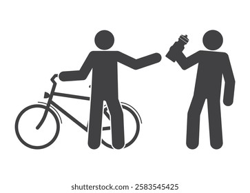 Person with bicycle and man with sport water bottle in hand icon