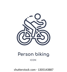 person biking icon from people outline collection. Thin line person biking icon isolated on white background.