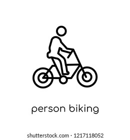 Person Biking icon. Trendy modern flat linear vector Person Biking icon on white background from thin line People collection, editable outline stroke vector illustration