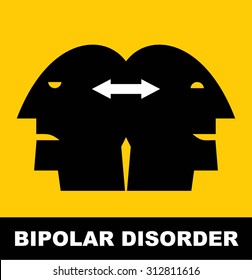 Person with Bipolar Disorder. Simple flat icon of a bipolar disorder person. Vector illustration of a two head showing 2 different moods, manic and depressive