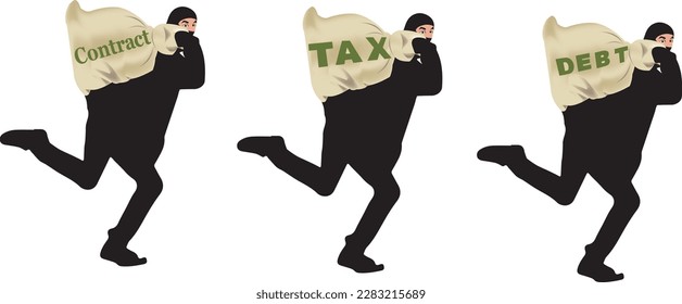 Person in black masked thief fleeing escapes with state taxes-