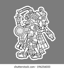 Person. Black and white image of the Maya. Maya designs. Maya design elements.