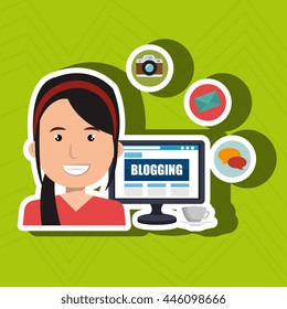 person blogging on desktop computer isolated icon design, vector illustration  graphic 