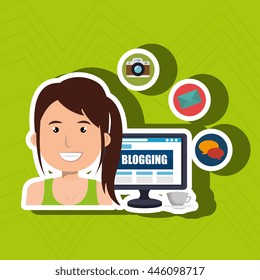 person blogging on desktop computer isolated icon design, vector illustration  graphic 