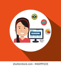 person blogging on desktop computer isolated icon design, vector illustration  graphic 