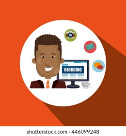 person blogging on desktop computer isolated icon design, vector illustration  graphic 