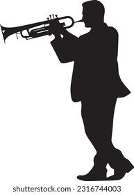 A person is blowing the trumpet Black And White, Vector Template Set for Cutting and Printing