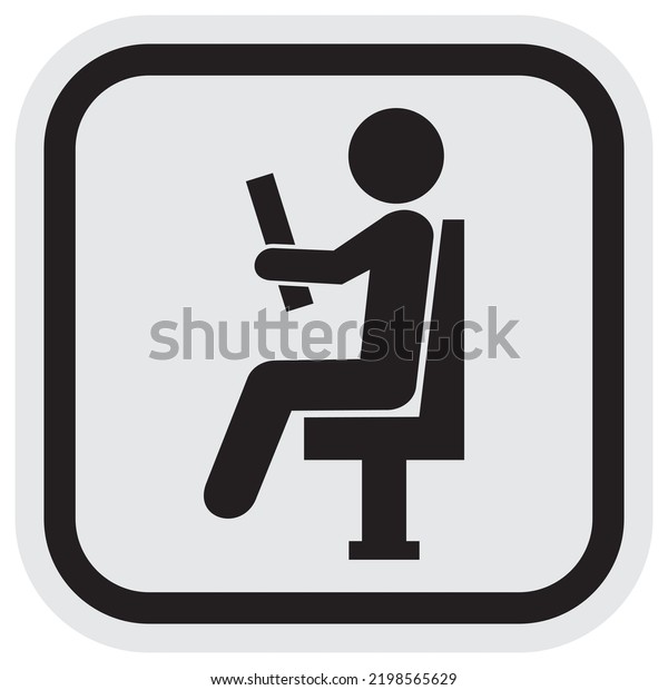 Person with book on chair,\
waiting room or car seat, black silhouette, vector icon, gray\
frame