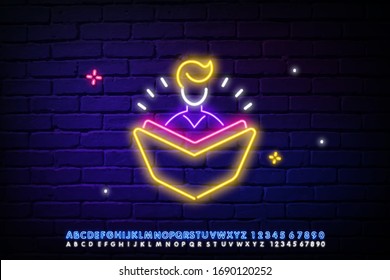 Person, book, read bright neon icon vector. A simple illustration of an element from the school concept. Person, book, read bright neon icon vector. Vector illustration of the school concept.