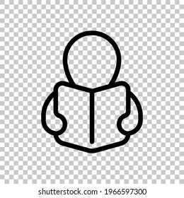 Person with book, read magazine, simple icon. Black editable linear symbol on transparent background