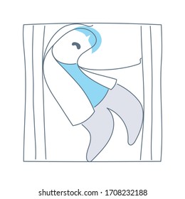 Person in a box, claustrophobia. Man suffering from psychological problems and small spaces. Flat line vector illustration.