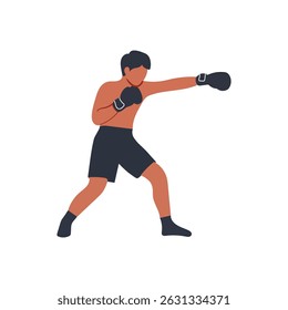 A person in a boxing stance with gloves and shorts.
