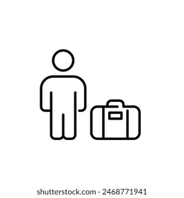 Person and briefcase. Corporate services, business trip platform. Pixel perfect, editable stroke vector icon