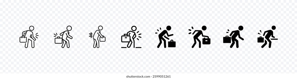 Person with Briefcase Experiencing Back Pain Icon - Representation of Workplace Injuries, Person with Briefcase Experiencing Back Pain Workplace Injury Icon