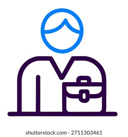 Icono del maletín de la persona. Una Ilustración vectorial lineal de maletín de persona aislado sobre fondo blanco.