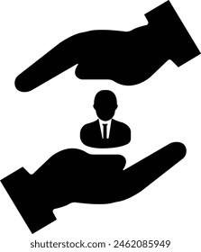 person with a briefcase new users icon isolated on black user in hands icon