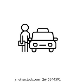 Person With Briefcase Standing Beside Taxi Line Art Illustration