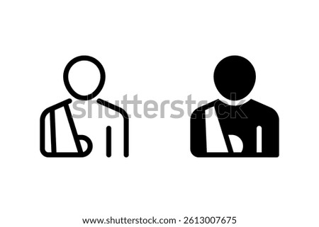 person with a broken arm in a cast or sling. Represents injury, accident, health, and medical conditions