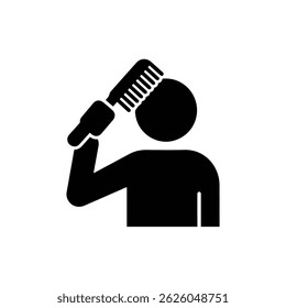 Pessoa escovando cabelo com pente - ícone preto preenchido