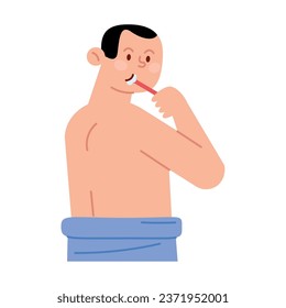 dientes de cepillado de persona en el vector de toalla aislado
