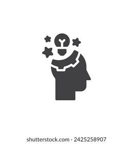 Person with burst of inspiration vector icon. Head with idea lamp filled flat sign for mobile concept and web design. Artistic Inspiration glyph icon. Symbol, logo illustration. Vector graphics