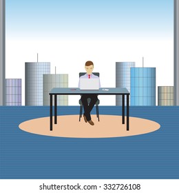 Person, businessman sitting at the table. Illustration, elements for design.