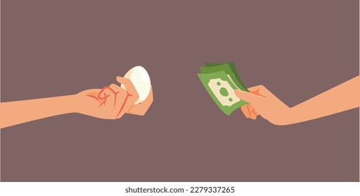 
Person Buying Expensive Eggs Pricey Food Concept Illustration. Inflation rising the cost of living in basic foods 

