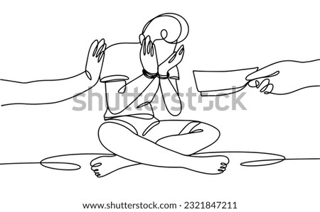A person buys another person. Slavery. World Day against Trafficking in Persons. One line drawing for different uses. Vector illustration.