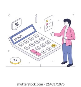 Person with calculator and money showing the concept of accounting isometric illustration 


