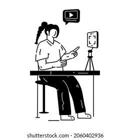 Person With Camera, Hand Drawn Illustration Of Video Making 