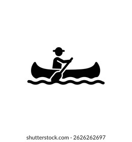 Person Canoeing on Calm Water with Paddles and Hat Icon