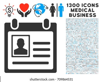 Person Cardfile gray vector icon with 1300 clinic commerce icons. Clipart style is flat bicolor light blue and gray pictograms.