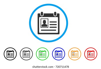 Person Cardfile rounded icon. Style is a flat person cardfile gray symbol inside light blue circle with black, gray, green, blue, red, orange variants. Vector designed for web and software interfaces.