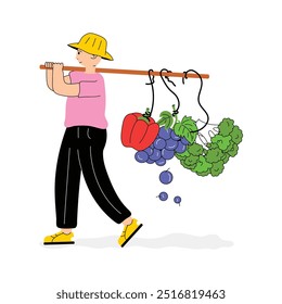 A person carries fresh vegetables flat illustration
