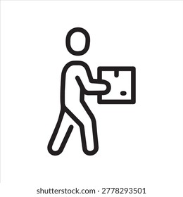 Person carrying package, linear icon. Delivery service and manual handling. Line with editable stroke.