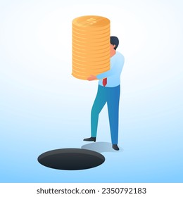 una persona que lleve una pila de monedas está a punto de entrar en la trampa del dinero 