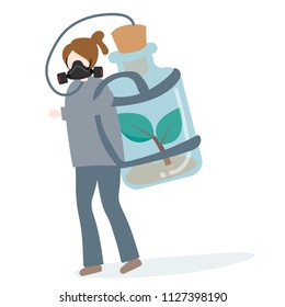 Person carrying tank of fresh air
