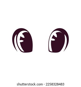 Person cartoon eyes depicting surprise and happiness with black irises. Vector vision look sight, mad hypnotic eyes, emoticon facial expression