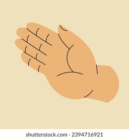 Person cartoon hand with fingers and lines on palm. Isolated personage arm, greeting or waving gesture signs. Gesturing man or woman, fingernails and skin. Vector in flat styles illustration