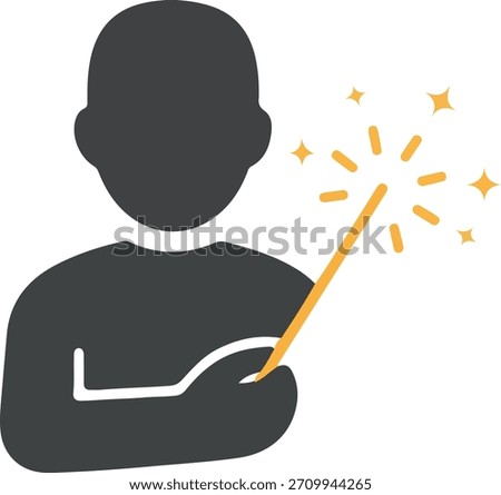 A person is casting a spell with a wand. The figure is silhouetted.