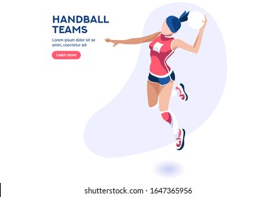 Person celebrate summer games athletics medal. Sportive people celebrating handball team. Handball player, athlete symbol on victory celebration. Sports cartoon symbolic flat vector illustration