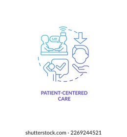 Icono de concepto de gradiente azul de cuidado centrado en persona. Tendencia de la industria médica. Medicina personalizada abstracta idea de la ilustración de línea delgada. Dibujo de contorno aislado. Se usa una fuente Myriad Pro-Bold