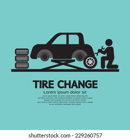 Person Changing Automobile Wheel Tire Graphic Symbol Vector Illustration