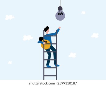 Person changing lightbulb, concept illustration of new innovation