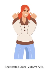 Person Character Showing Positive Gesture Like Thumb Up and Ok Symbol Vector Illustration