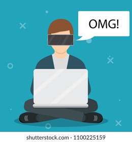 Person character in virtual reality. Vector concept on virtual reality headset