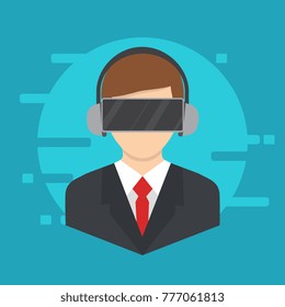 Person character in virtual reality. Vector concept on virtual reality headset