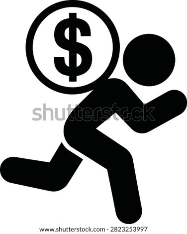 Person chasing money symbol running fast for success