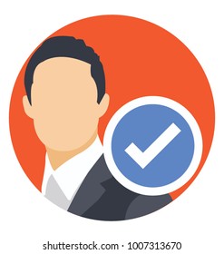 Person check mark, flat icon shortlisted conceptual symbol
